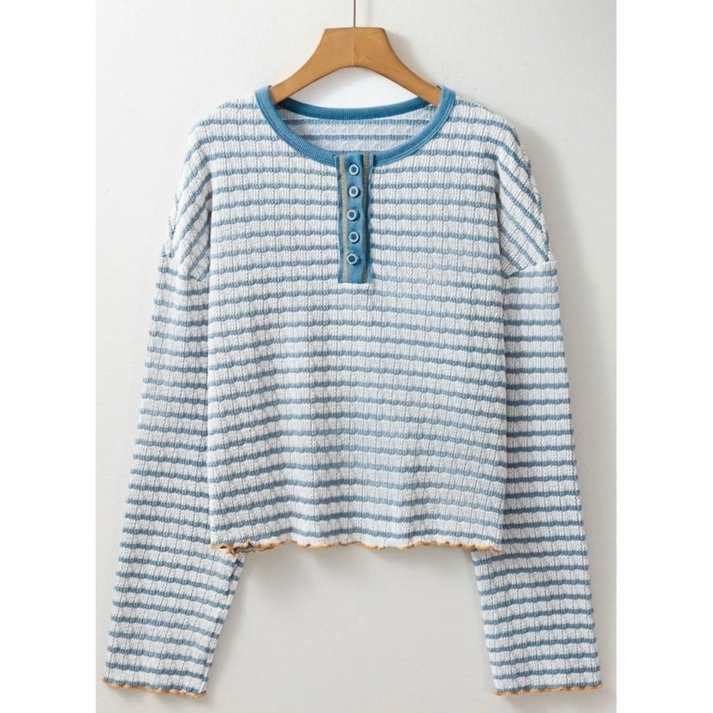 Striped Henley Long Sleeve Shirt Meduim